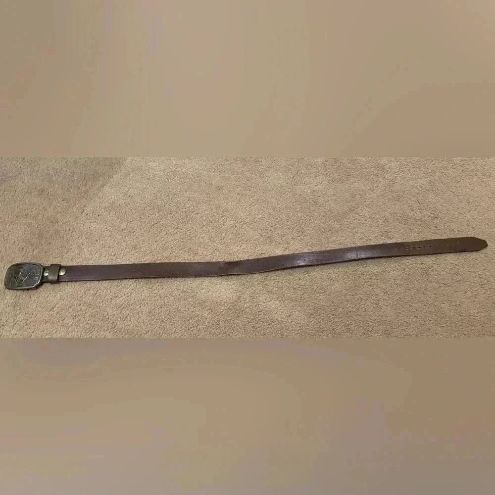 COPY - Mens Leather Belt Size 39 With A Deer Doe Brass Buckle